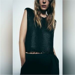 Zara black knit vest coated/foil look